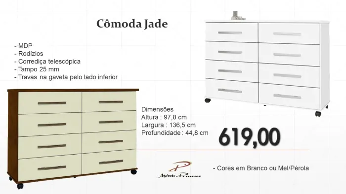 Cômoda Jade 6 Gavetas - Branco ou Mel/Pérola - ENTREGA HOJE !!! 