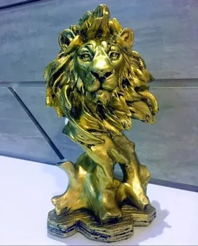 Estátua De Leão Dourado Escultura Decorativa Em Resina Casa