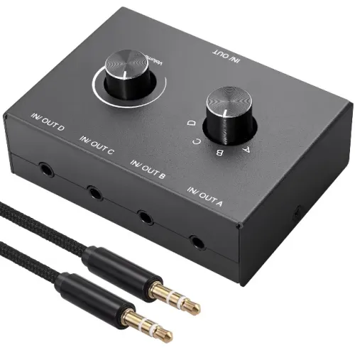 Comutador de Áudio 3,5mm 4 Portas Entradas Switch 