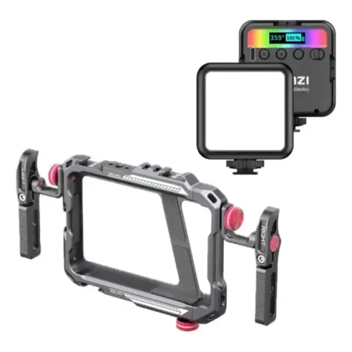 Kit Ulanzi Cage Metal p/ Smartphone + Luz LED VL49 RGB Vlog Criador de Conteúdo