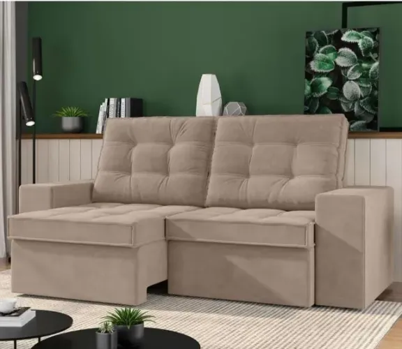 Sofá 3 Lugares Luizzi Monet Retrátil e Reclinável em Veludo - Semi-Novo, R$ 1.000