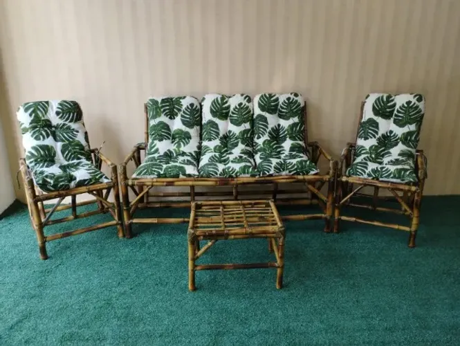 Cadeiras de bambu jogo com 5 lugares sofá de 3 assentos + poltronas cadeiras mesinha