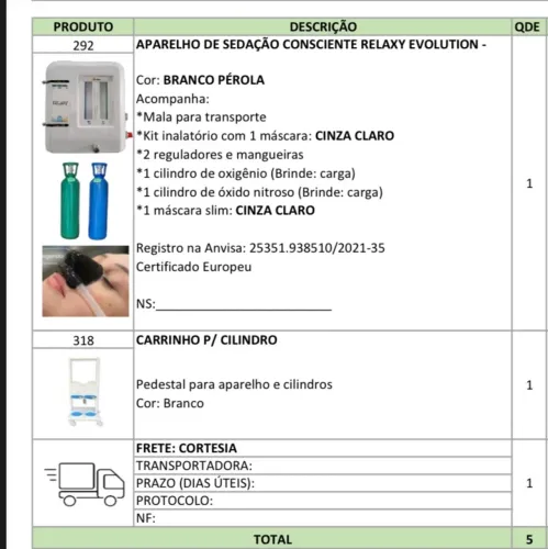 Aparelho de sedação Óxido Nitroso