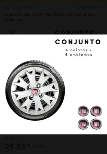 4 Calota Palio Fire Economy Flex Aro 13 Prata Com Emblema