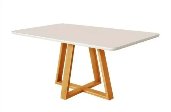 Mesa de jantar 160x90 base em madeira maciça com vidro 