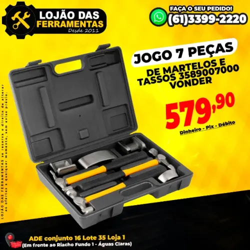 Jogo 7 Peças de Martelos e Tassos Vonder