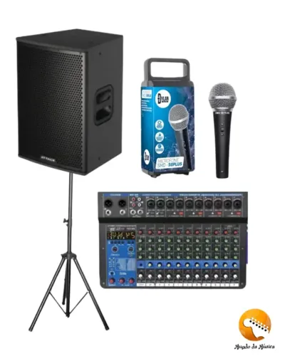 KIT Caixa Amplificada Attack VRF1230A 2 vias C/ Suporte Caixa + Mesa Mxt e Mic C/ CABO