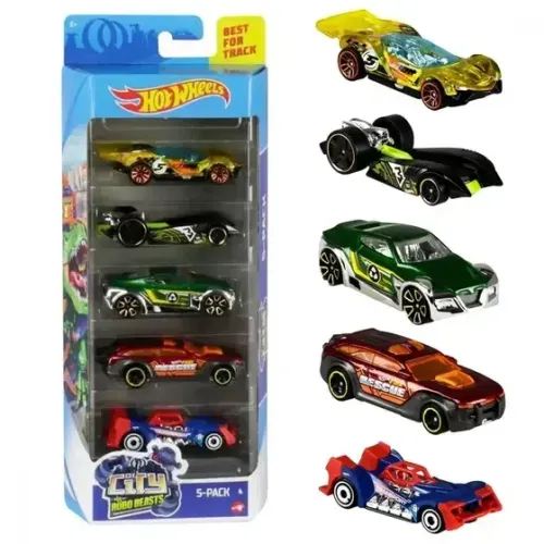 Cartela 5 Carrinhos Hot Wheels Hw ghp63 City vs Robo Beasts Mattel Original Lacrado