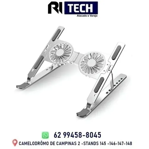 Suporte para Notebook com Cooler Ajustável Base Apoio de Alumínio para Tablet e Laptop