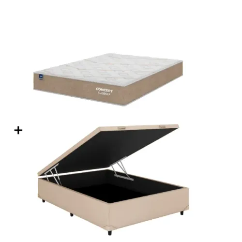Cama Box Baú Casal Bege Colchão Concept Dream Molas Ensacadas - Entrega Rápida!