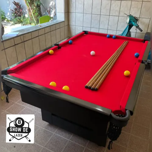 Sinuca Super Luxo Gourmet Preta Pano Vermelho 