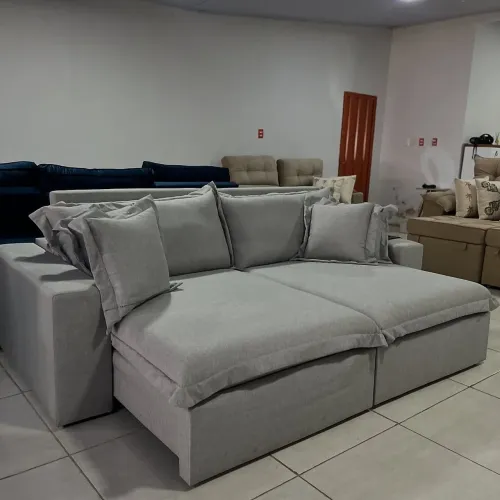 Sofá Retrátil e Reclinável 2.50cm Linho Cinza