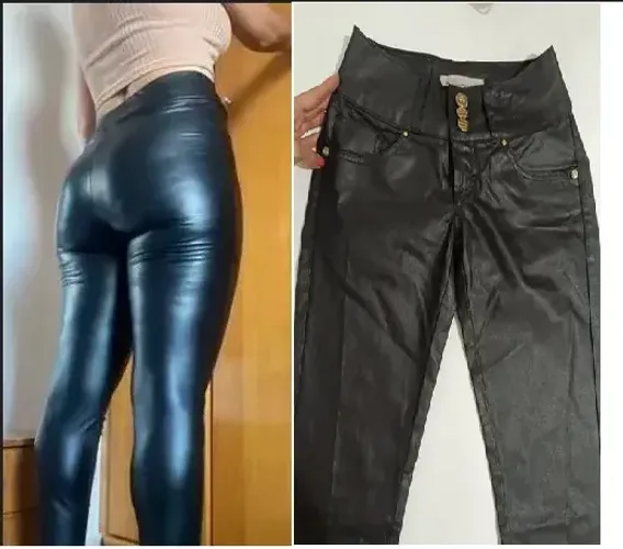  Calça Jeans Resinada e Legging Couro por R$80,00!