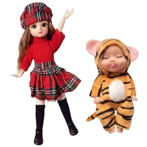 Boneca BJD 30cm + Bebê Tigrinho 12cm 
