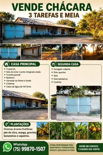 Chácara 3 tarefas e meia de terra 