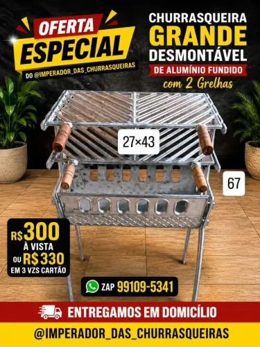 Churrasqueira Grande Desmontável de Alumínio fundido com regulagem para a Grelha