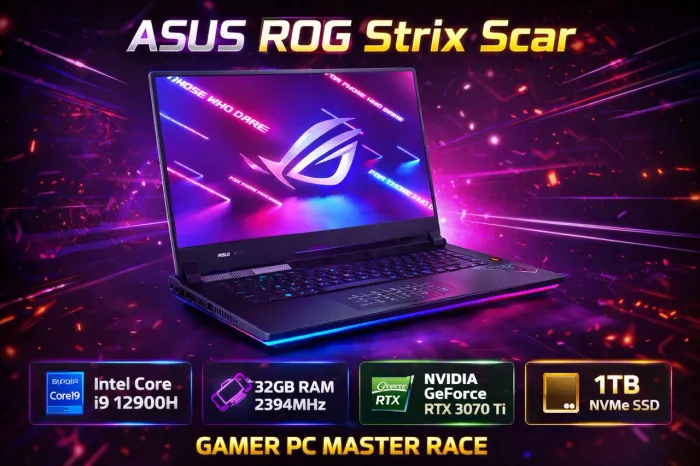 Notebook gamer ASUS ROG Strix Scar i9, 32GB Ram, RTX 3070ti 8GB, 1TB SSD NVMe