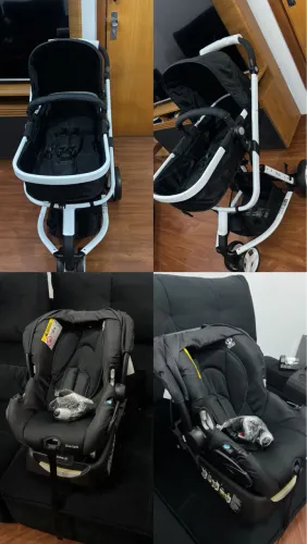 Carrinho e bebê conforto com base safety 1st