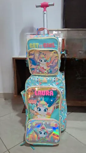 Kit mochila infantil menina Puket Unicórnio com lancheira e estojo