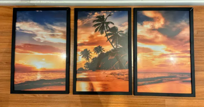 Kit de 3 quadros decorativos com vidro - paisagem