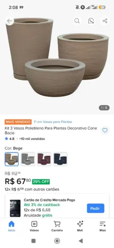 Kit 3 vasos para plantas