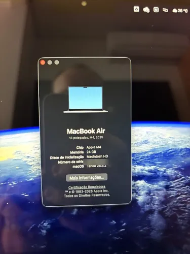 MacBook Air 13" M4 24GB RAM 512GB SSD Meia-noite | Bateria 95% | Impecável