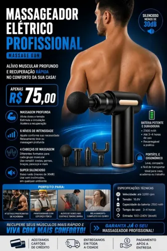 MASSAGEADOR ELÉTRICO PROFISSIONAL (MASSAGE GUN)