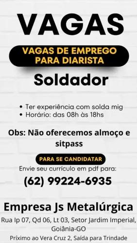 Vaga para Diarista de Soldador