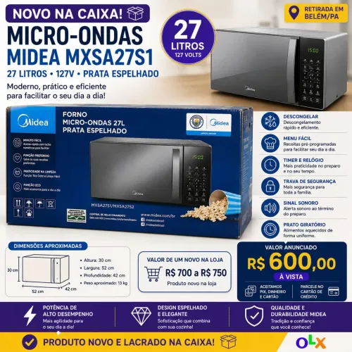 VENDO MICRO-ONDAS MIDEA 27L ESPELHADO - 127V<br>? Design moderno + excelente capacidade!
