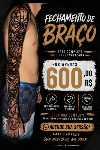 Tatoo fechamento de braço apenas 600 reais