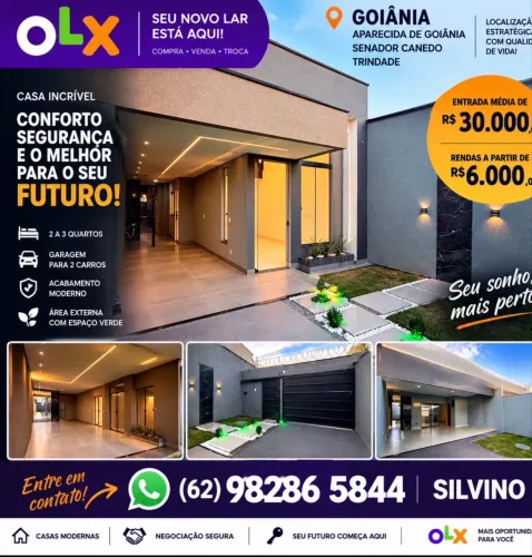 600 casas disponíveis na região noroeste e Sul de Goiânia. Trindade e Aparecida também.