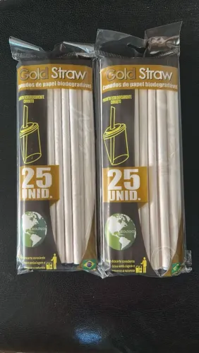 Canudos de papel biodegradáveis - Cores diversas com 25 unidades cada pacote