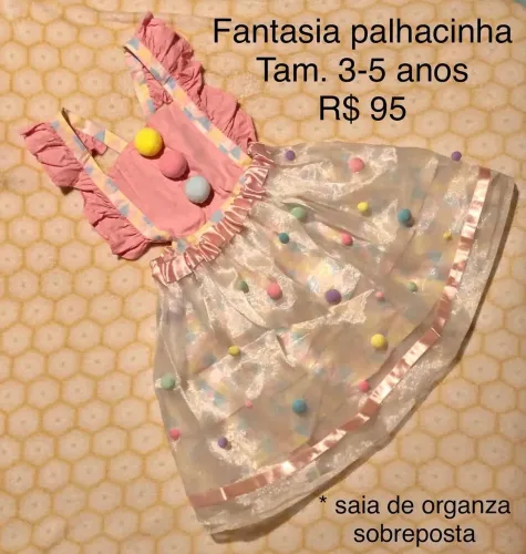 Fantasia palhacinha infantil 3-5 anos