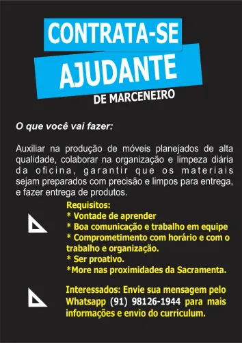 Contrata-te ajudante de marceneiro e marceneiro