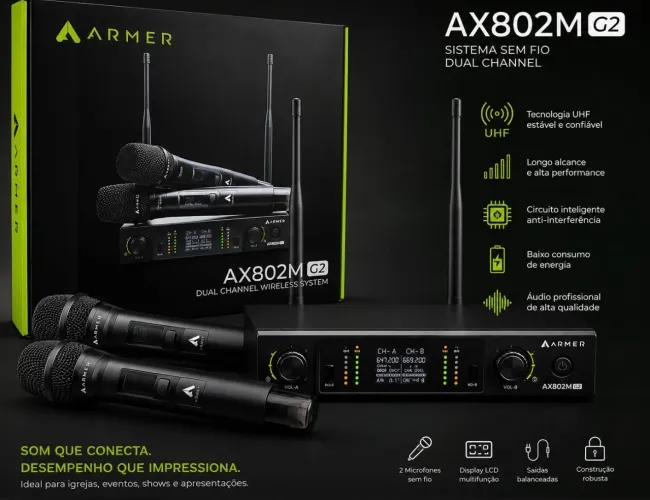 Microfone sem fio duplo Armer AX802M G2