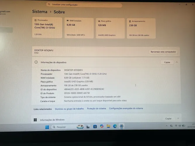 Notebook Lenovo Core i3 13ª geração ? 8 GB RAM ? SSD 256 GB