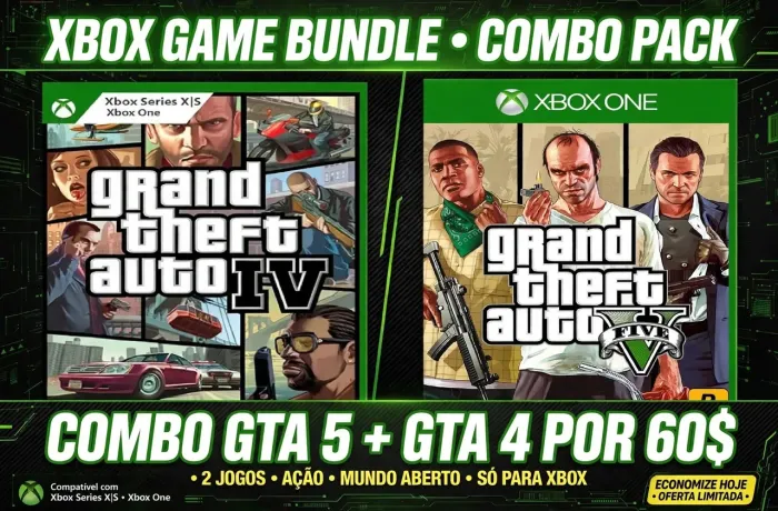 COMBO GTA 5 + GTA 4 POR R$60 - 2 Jogos por 1 Preço Xbox One e Series X|S