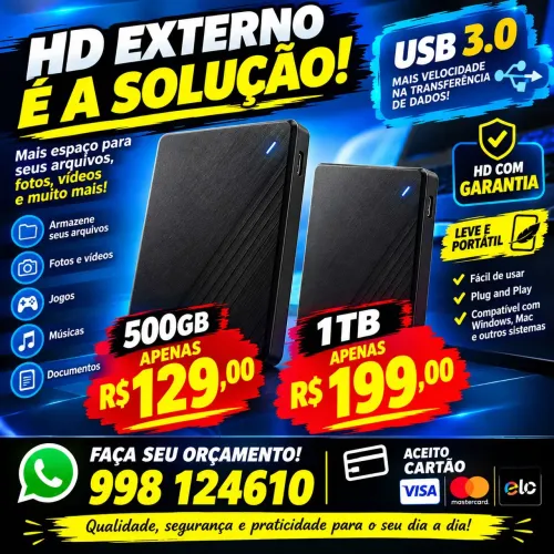 Hd externo 500gb e 1tb com garantia!