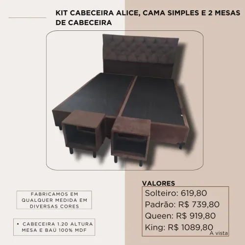 Kit cabeceira + cama simples + mesas de cabeceira