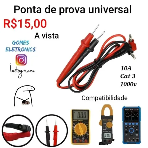 Cabo para multímetro ponta de prova teste negativo e positivo (Loja fisica)