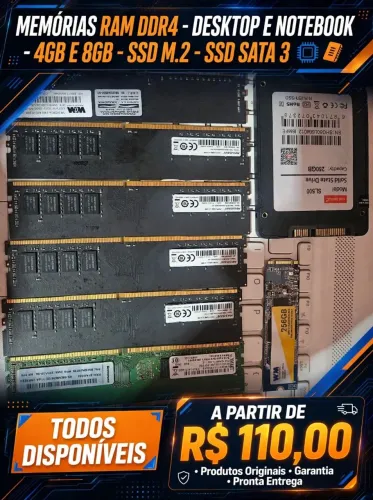 MEMÓRIAS RAM DDR4 + SSD - TUDO DISPONÍVEL