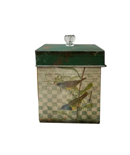 Caixa Decorativa Verde em Latão com Tampa e Estampa de Pássaros 21cm