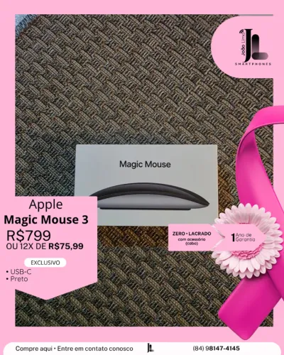APPLE MAGIC MOUSE 3, PRETO, USB-C, LACRADO, EXCLUSIVO!