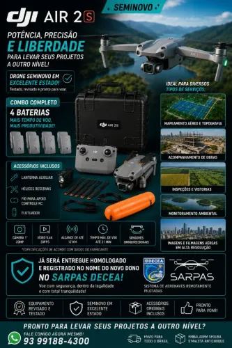 ? DJI AIR 2S SEMINOVO - KIT COMPLETO PRONTO PARA VOAR!
