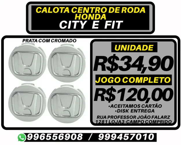 Calota centro de roda Honda Fit e City. R$34,90 a unidade. Entrega em Curitiba e região 