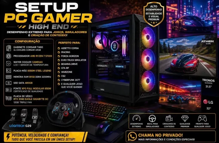 KIT SIM RACING COMPLETO - PC GAMER + 3 MONITORES + LOGITECH G29 + NOBREAK