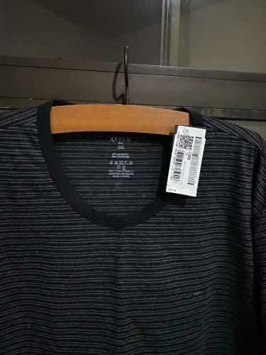 Camiseta Recco NOVA pijama listrado preto chumbo cinza escuro masculina