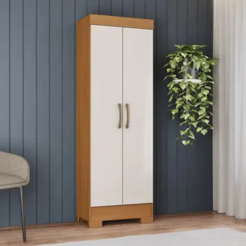 Armário Multiuso 2 Portas Amadeirado ou Branco 170x51cm