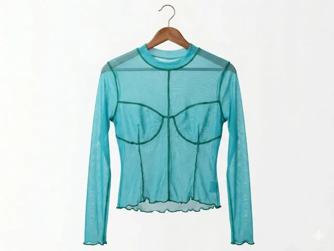 Blusa de Tule Azul Tiffany com Recortes - Estilo Y2K