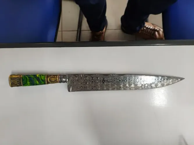 Faca Picanheira Em Aço Damasco 10 pol.